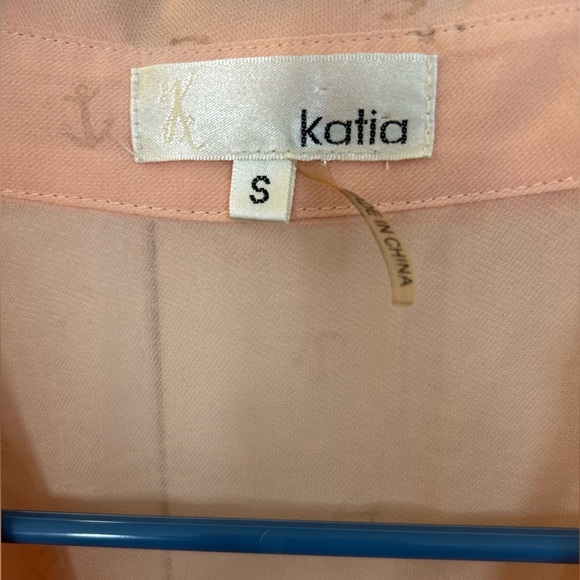 Katia Sheer Peach Faux Wrap Anchor Print Tank Top Size Small - Picture 3 of 6